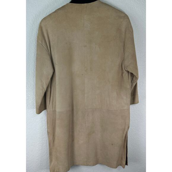 Vintage 60s 70s Camel Suede Coat Big Button Minimalist Retro Boho M L - Picture 2 of 10